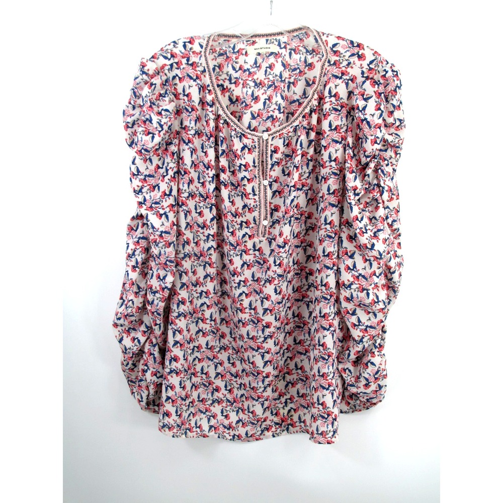 MAX STUDIO Pullover Blouse Women Size 3XL 50" Chest White Floral Cottage Core